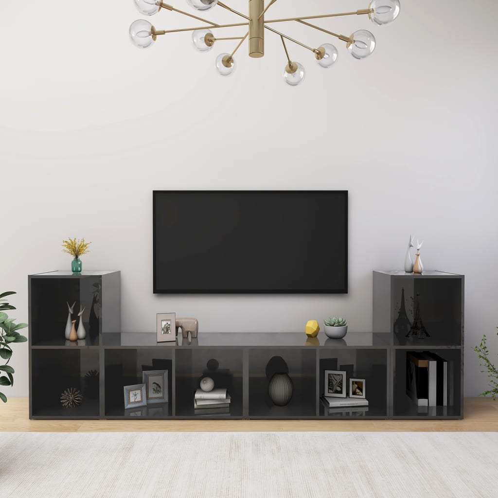Tv-meubelen 4 st 72x35x36,5 cm bewerkt hout hoogglans grijs