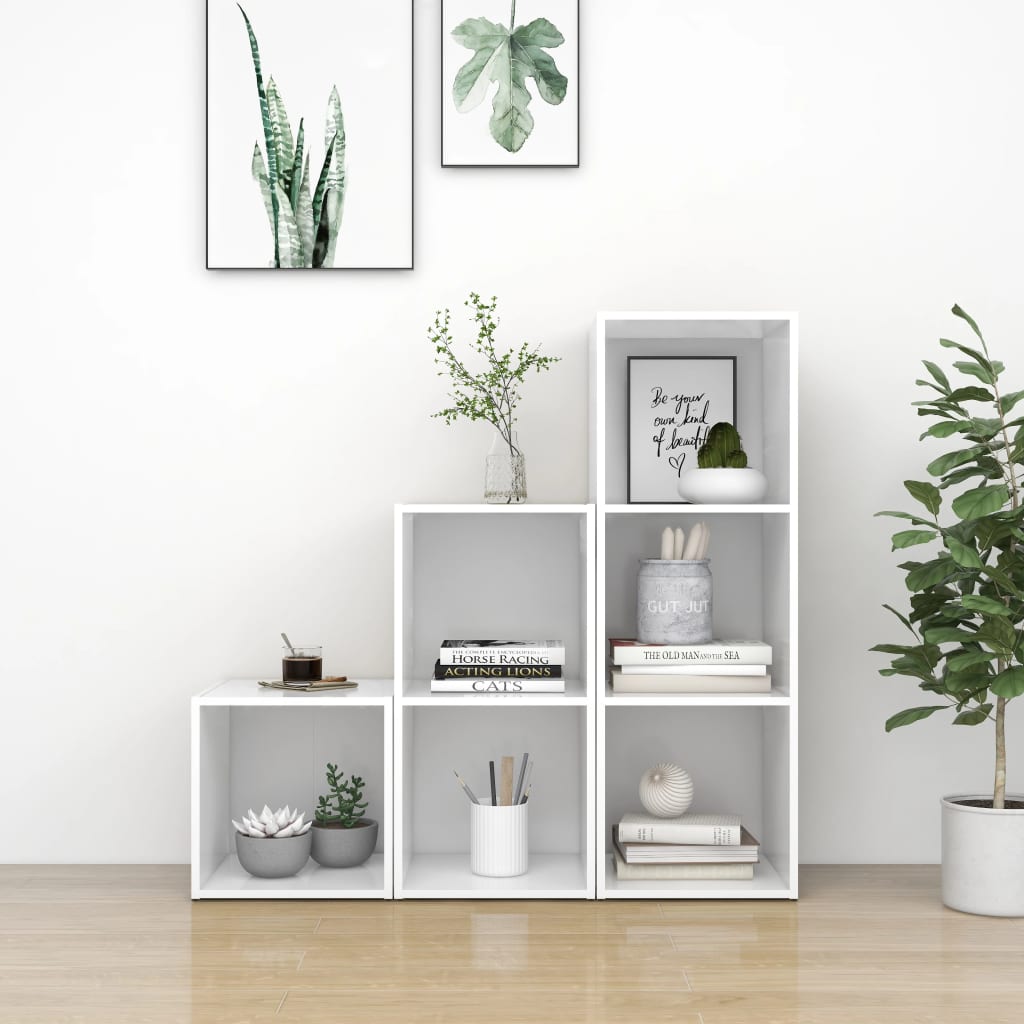 3-delige Tv-meubelset bewerkt hout wit – afbeelding 1