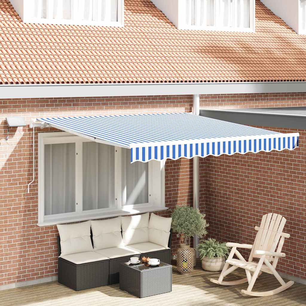 Inklapbaar Zonnescherm Blauw en Wit 350 x 250 cm – afbeelding 1