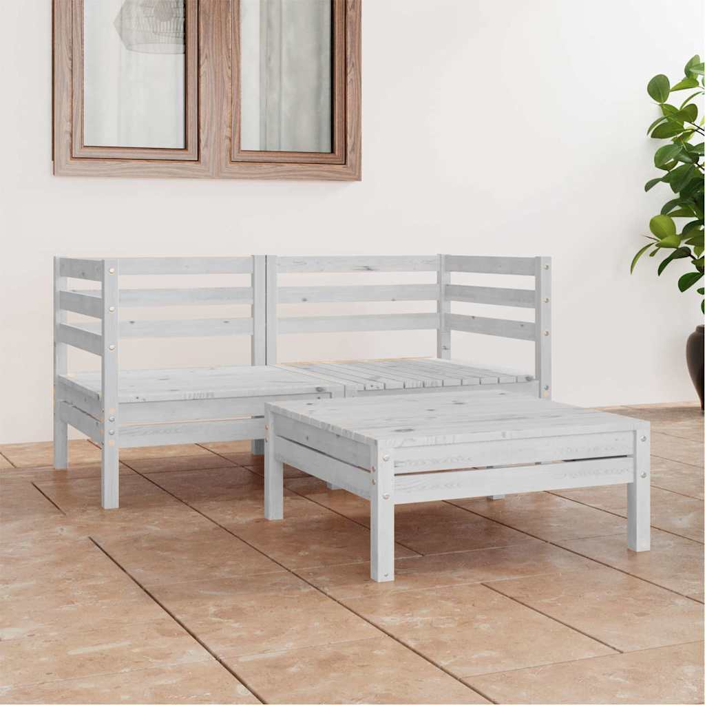 3-delige Loungeset massief grenenhout wit