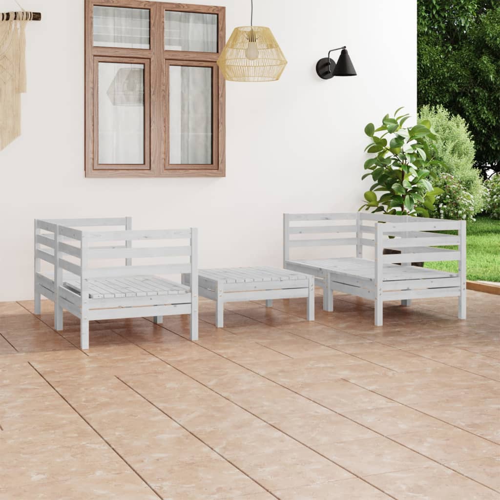 5-delige Loungeset massief grenenhout wit