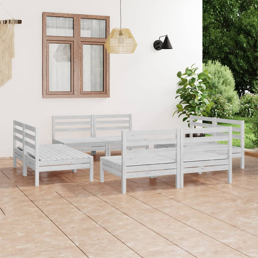 8-delige Loungeset massief grenenhout wit