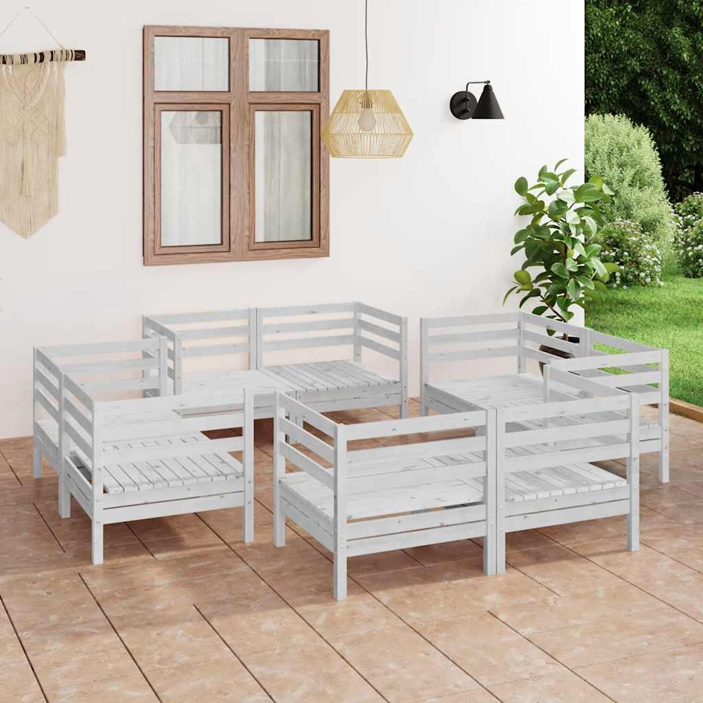 8-delige Loungeset massief grenenhout wit