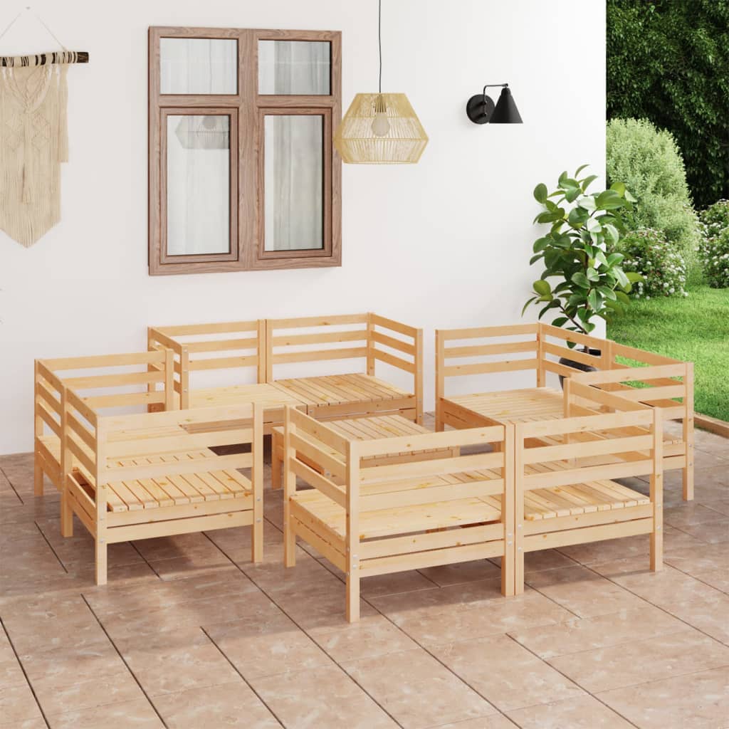 9-delige Loungeset massief grenenhout – afbeelding 1