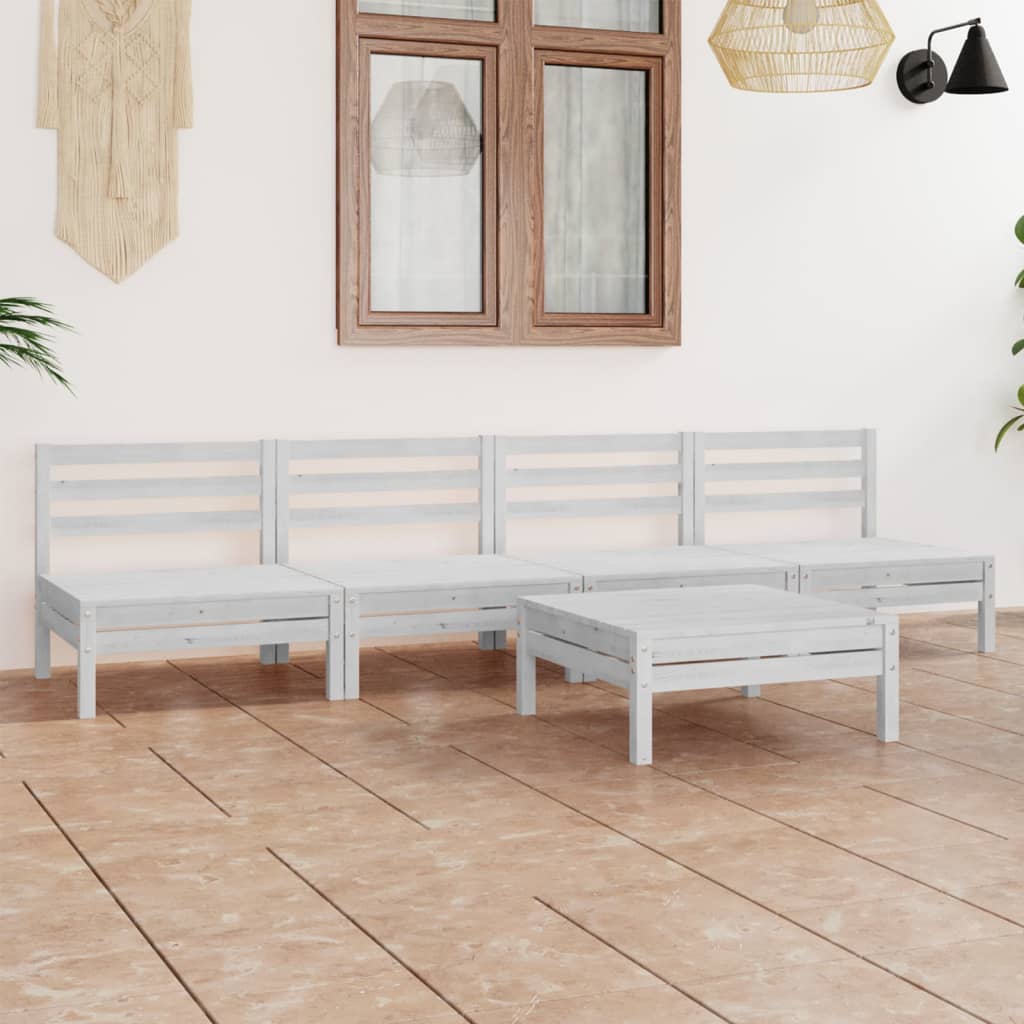 5-delige Loungeset massief grenenhout wit