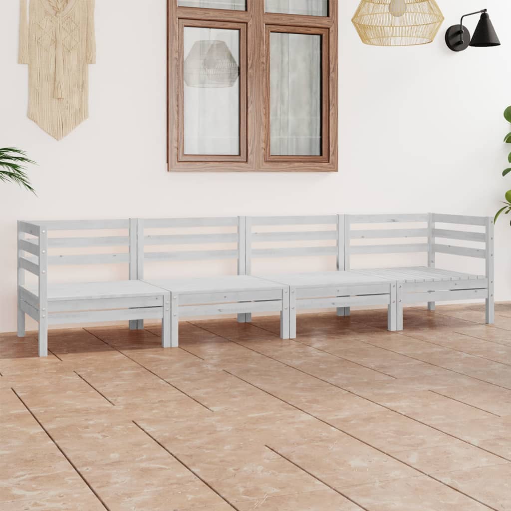 4-delige Loungeset massief grenenhout wit