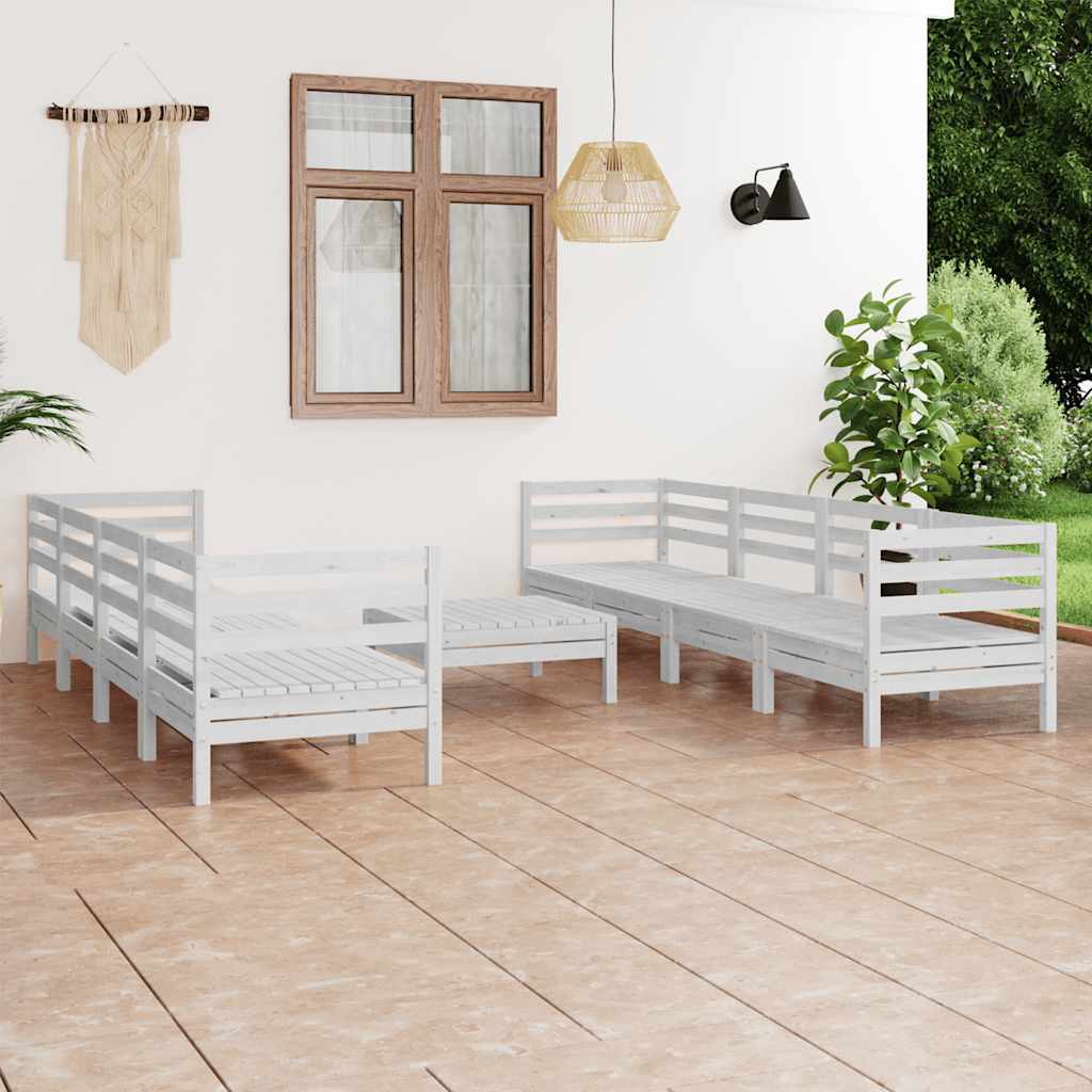 9-delige Loungeset massief grenenhout wit