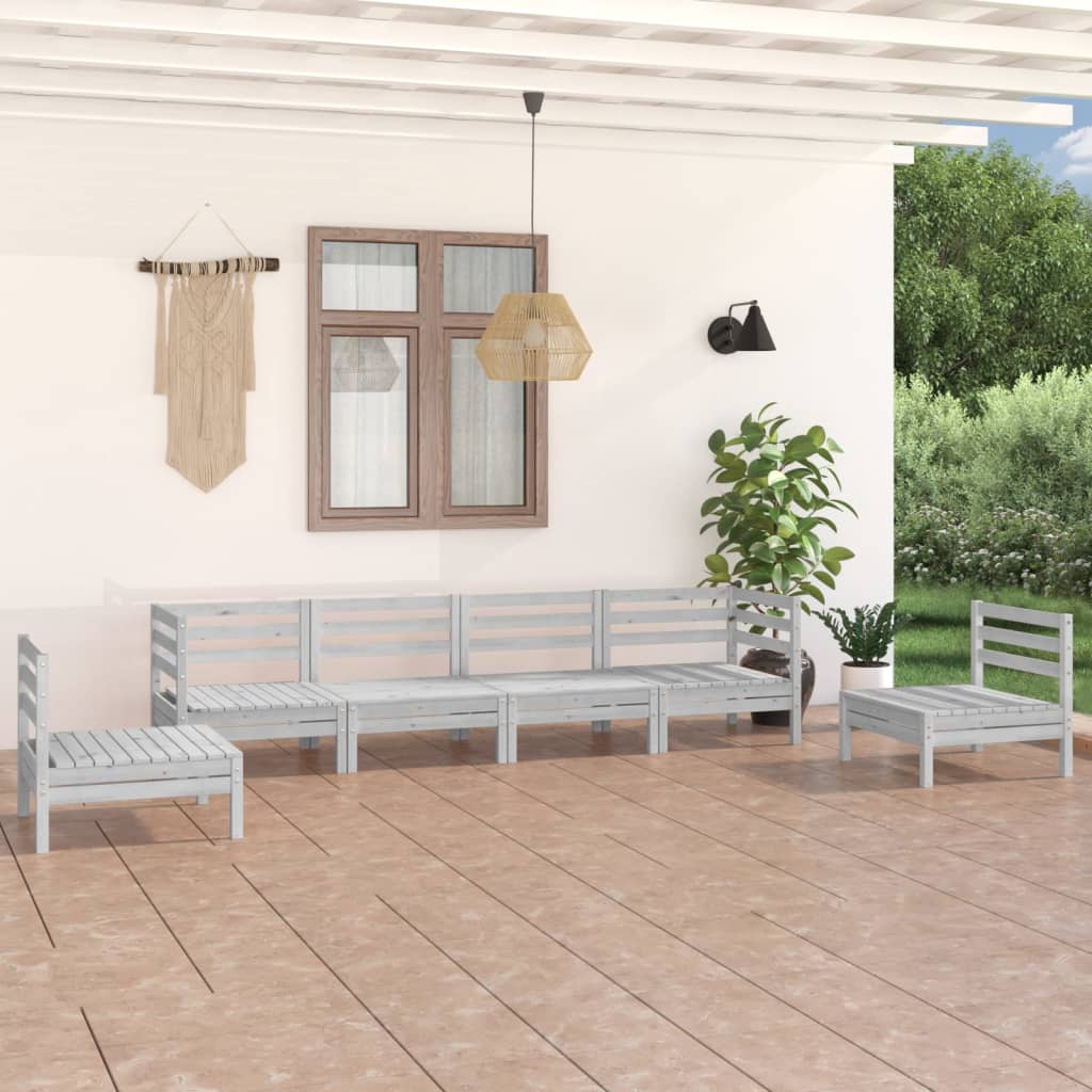 6-delige Loungeset massief grenenhout wit