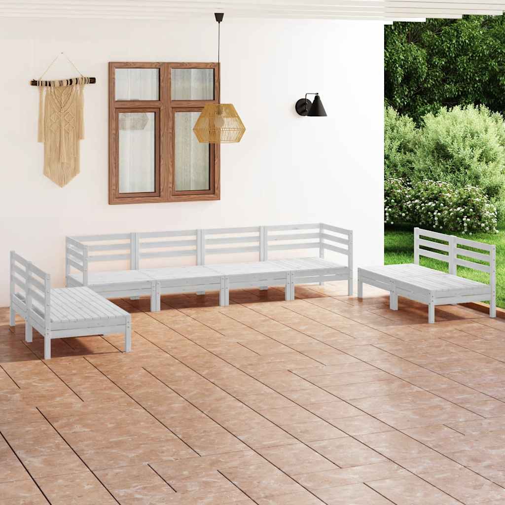8-delige Loungeset massief grenenhout wit – afbeelding 1