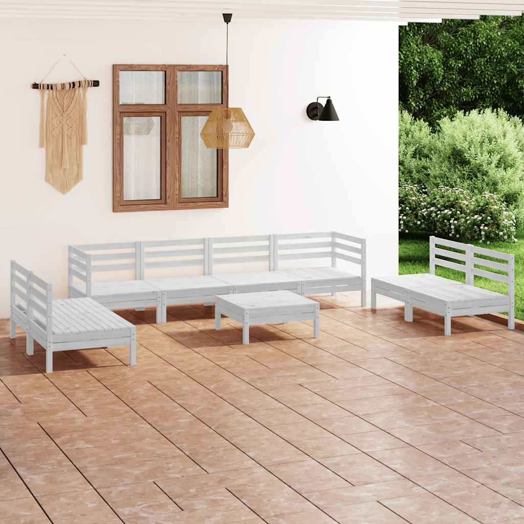 9-delige Loungeset massief grenenhout wit