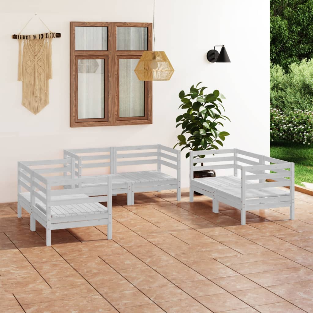 6-delige Loungeset massief grenenhout wit – afbeelding 1