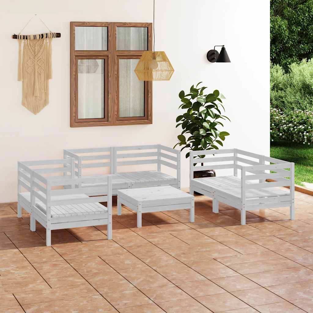 7-delige Loungeset massief grenenhout wit – afbeelding 1