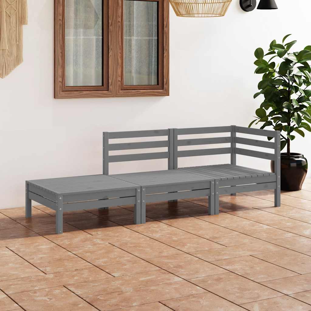 3-delige Loungeset massief grenenhout grijs – afbeelding 1