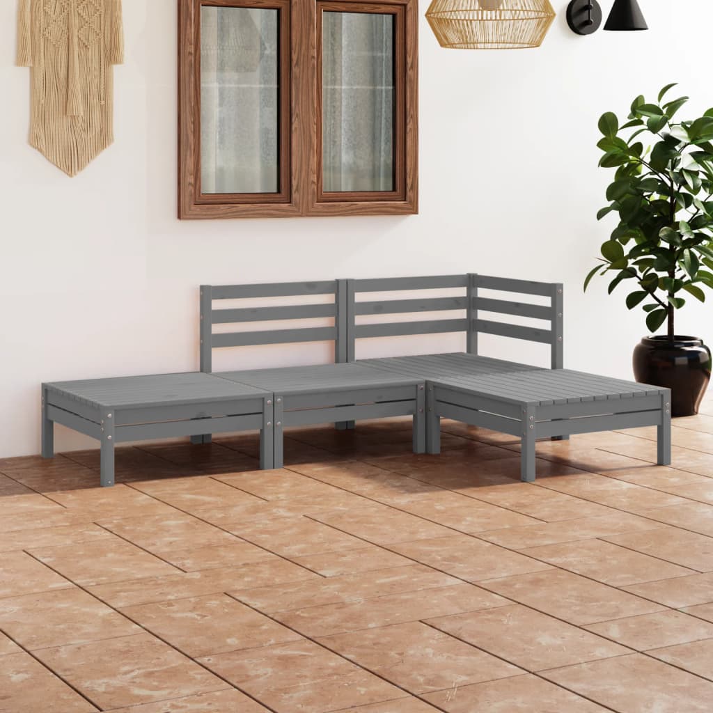 4-delige Loungeset massief grenenhout grijs – afbeelding 1