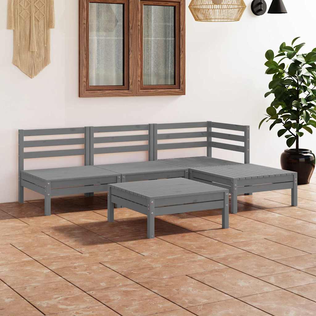 5-delige Loungeset massief grenenhout grijs – afbeelding 1