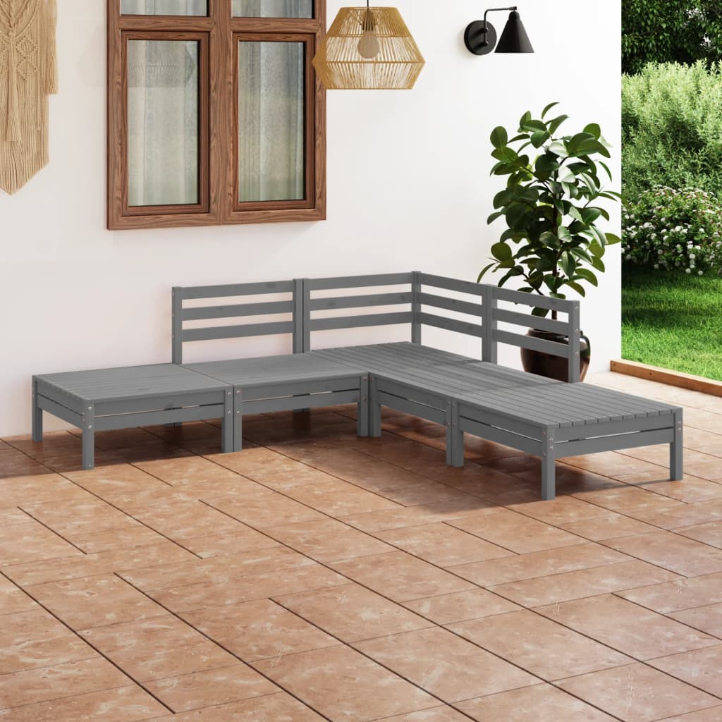 5-delige Loungeset massief grenenhout grijs – afbeelding 1