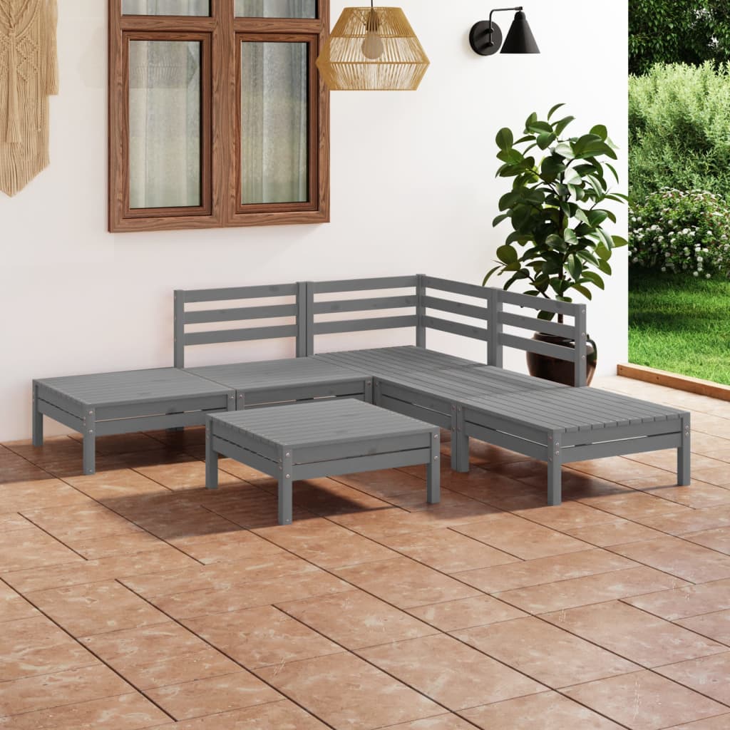 6-delige Loungeset massief grenenhout grijs – afbeelding 1