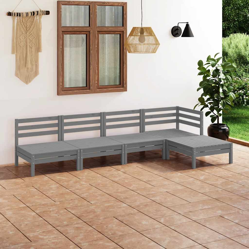5-delige Loungeset massief grenenhout grijs – afbeelding 1