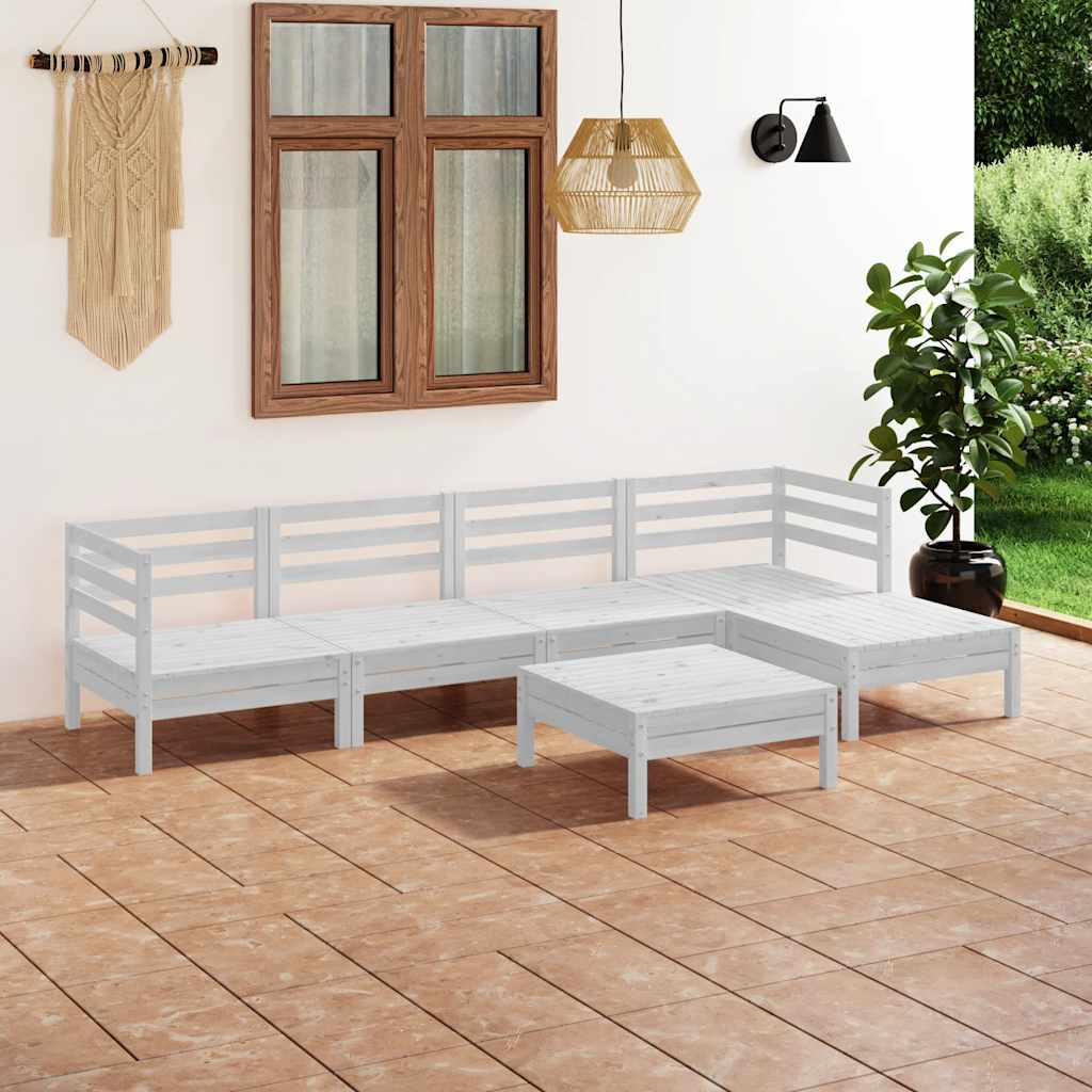 6-delige Loungeset massief grenenhout wit – afbeelding 1