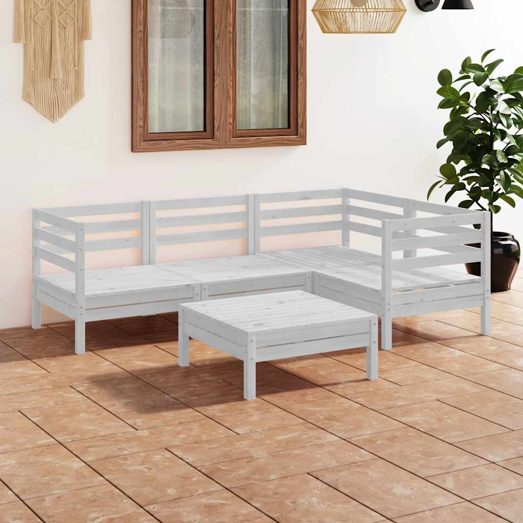 5-delige Loungeset massief grenenhout wit – afbeelding 1