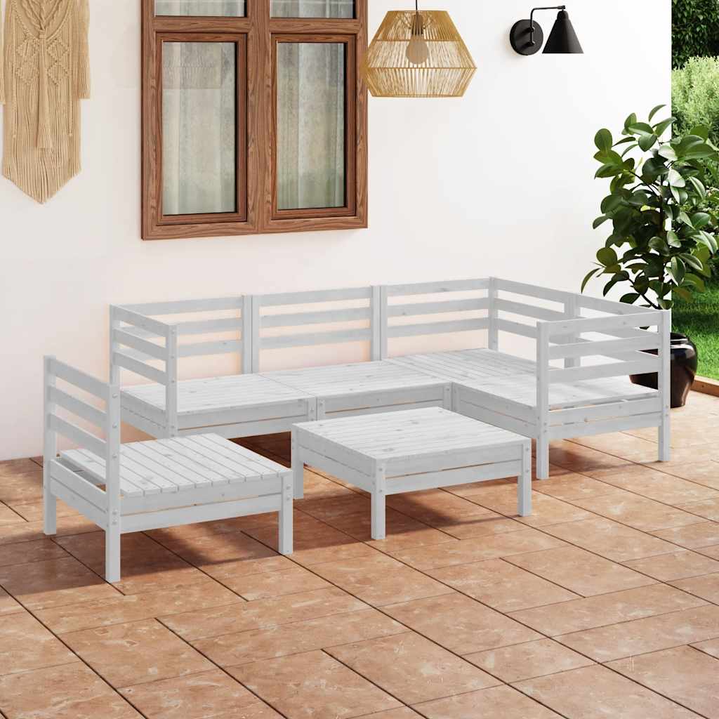 6-delige Loungeset massief grenenhout wit