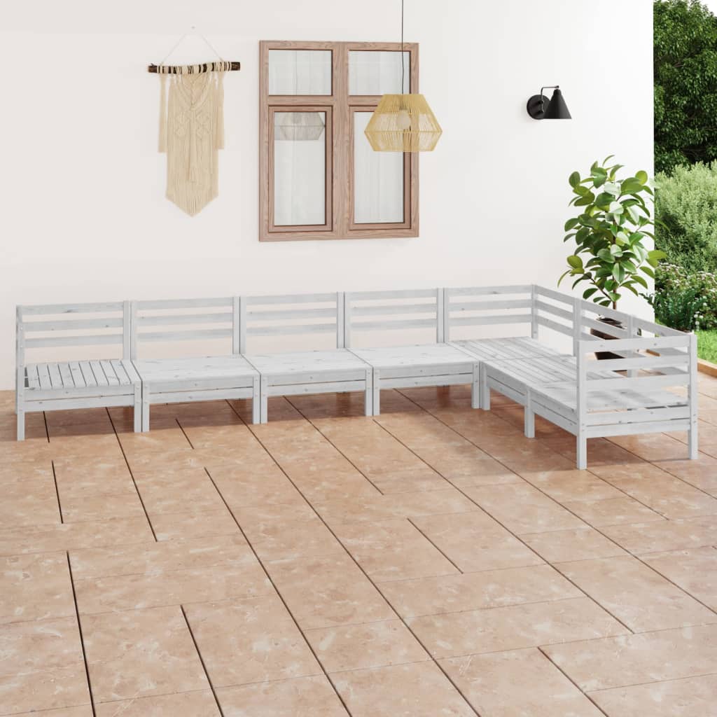 7-delige Loungeset massief grenenhout wit – afbeelding 1