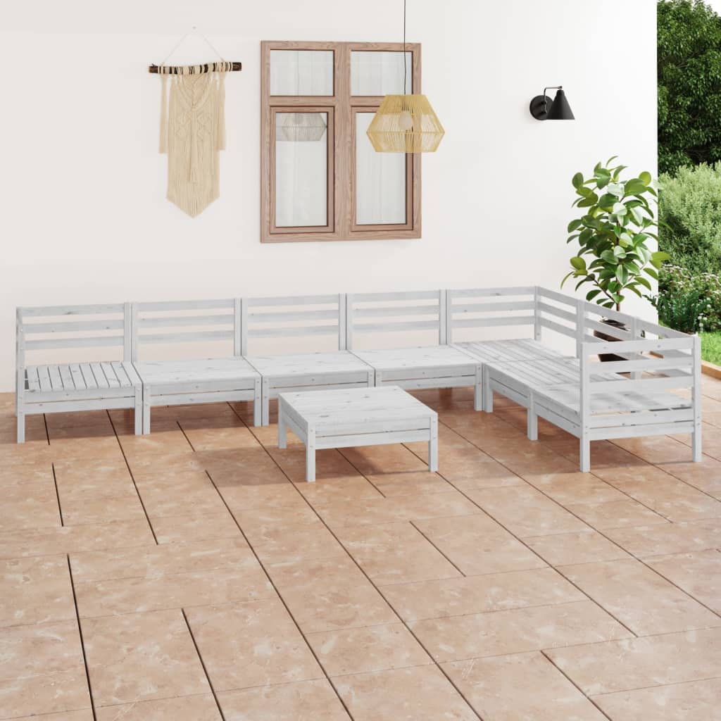 8-delige Loungeset massief grenenhout wit