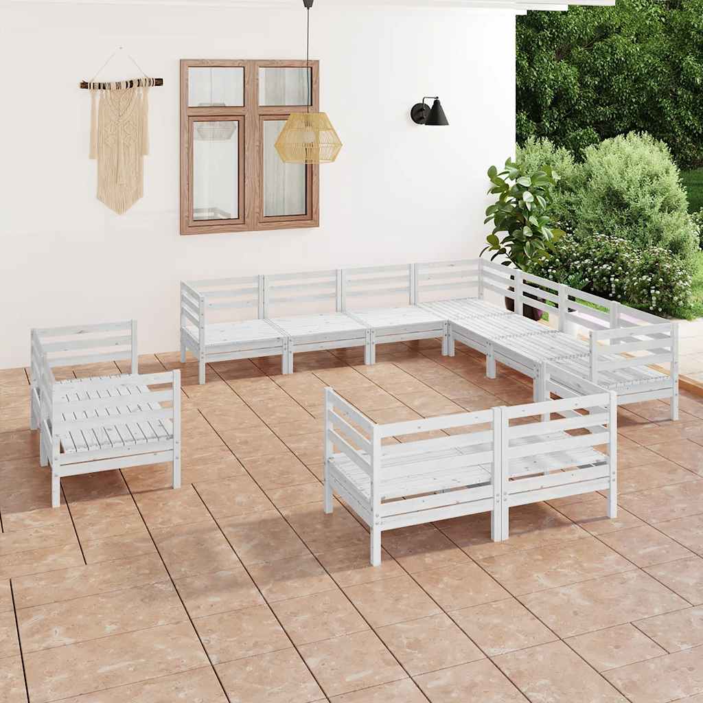 11-delige Loungeset massief grenenhout wit