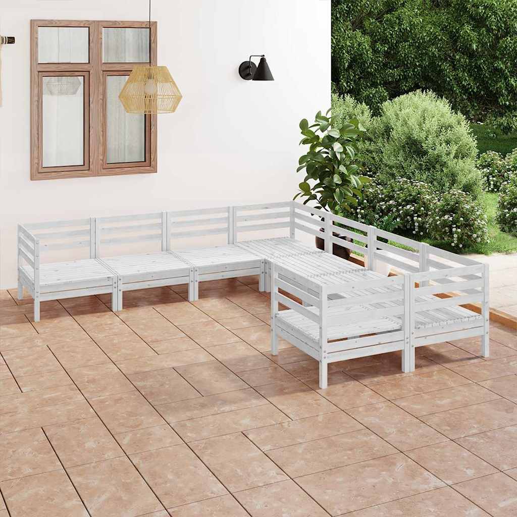 8-delige Loungeset massief grenenhout wit
