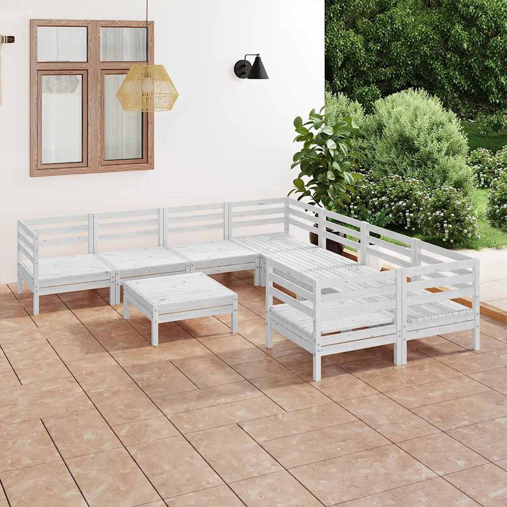 9-delige Loungeset massief grenenhout wit