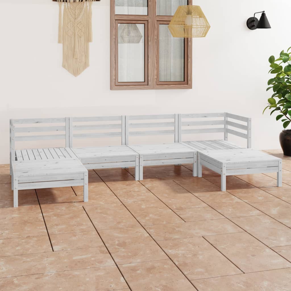 6-delige Loungeset massief grenenhout wit – afbeelding 1