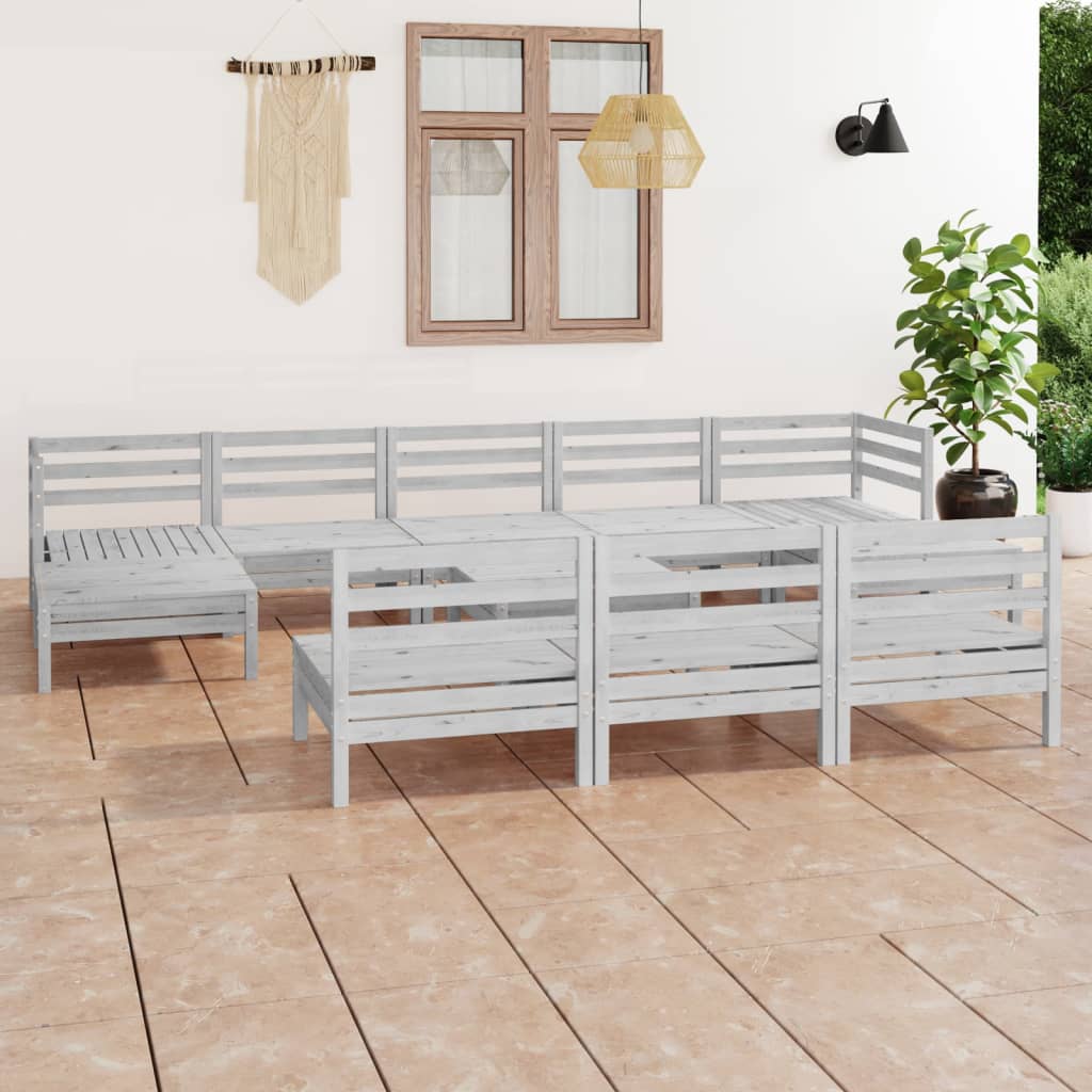 11-delige Loungeset massief grenenhout wit – afbeelding 1