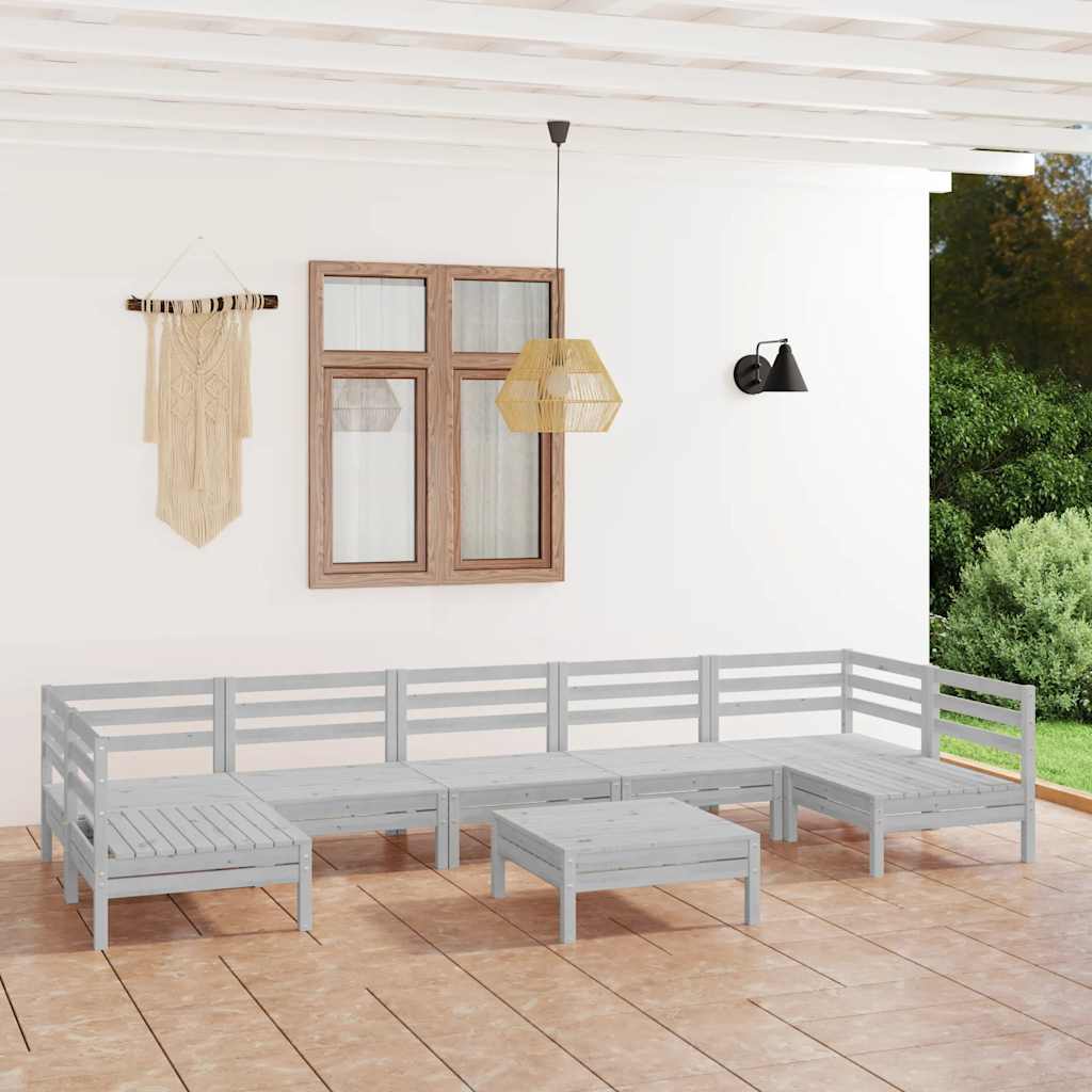 8-delige Loungeset massief grenenhout wit – afbeelding 1