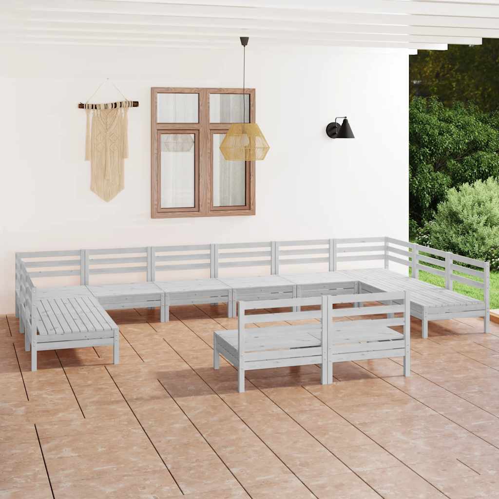 12-delige Loungeset massief grenenhout wit – afbeelding 1