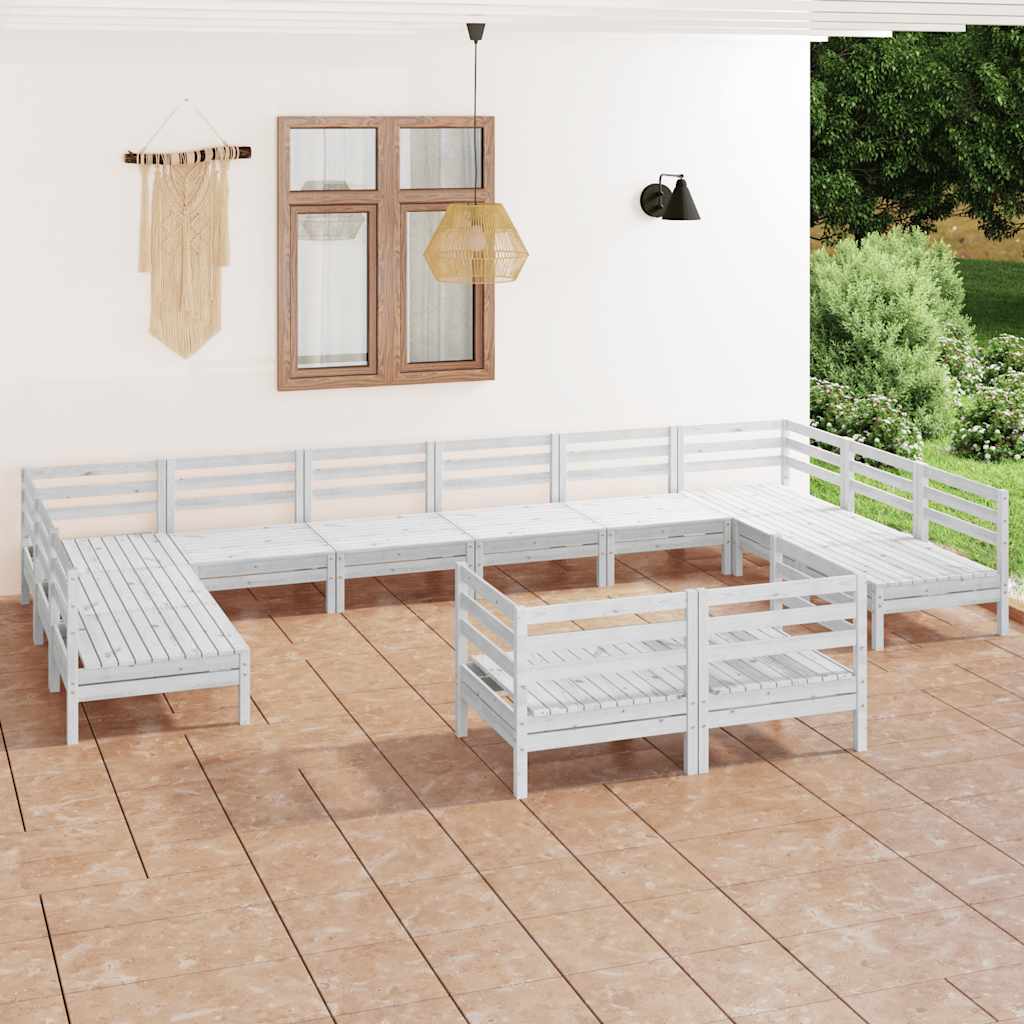 12-delige Loungeset massief grenenhout wit – afbeelding 1