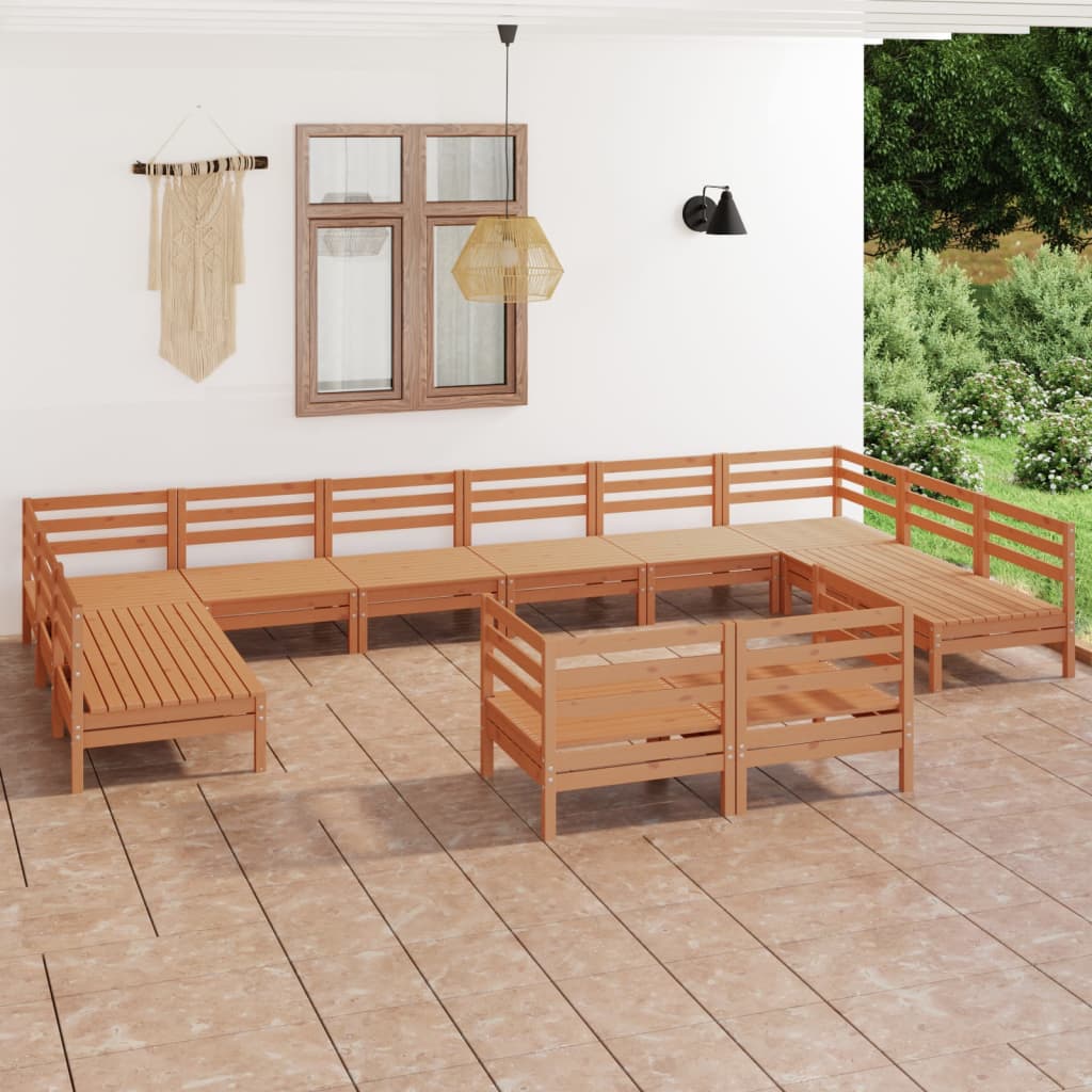 12-delige Loungeset massief grenenhout honingbruin
