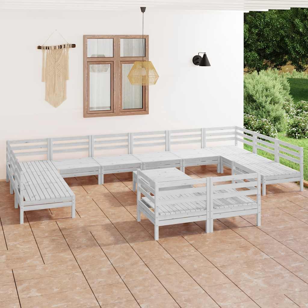 13-delige Loungeset massief grenenhout wit – afbeelding 1