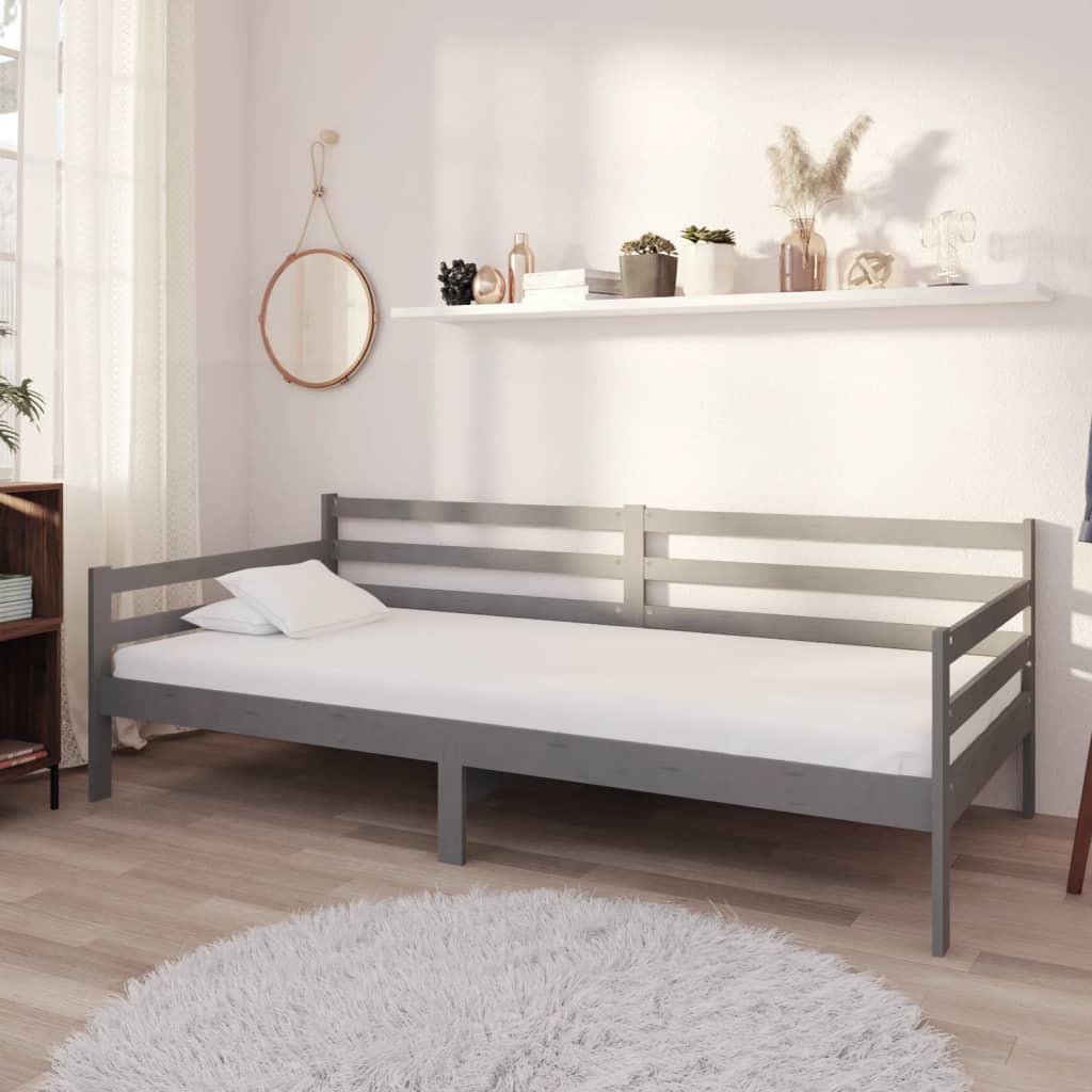 Slaapbank met matras massief grenenhout grijs 90x200 cm – afbeelding 1
