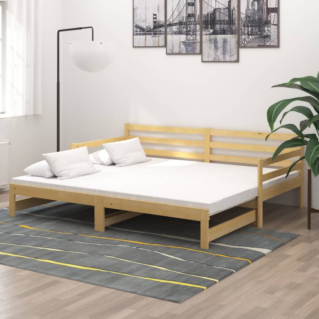 Slaapbank uitschuifbaar massief grenenhout 2x(90x200) cm – afbeelding 1