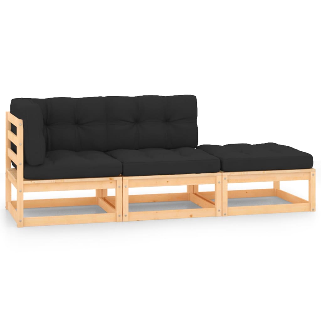 3-delige Loungeset met kussens massief grenenhout – afbeelding 1