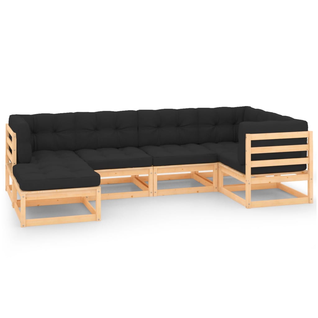 6-delige Loungeset met kussens massief grenenhout – afbeelding 1