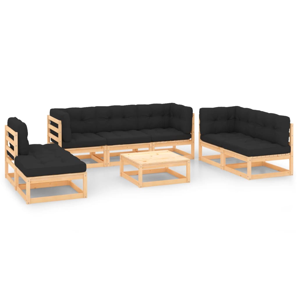 8-delige Loungeset met kussens massief grenenhout – afbeelding 1