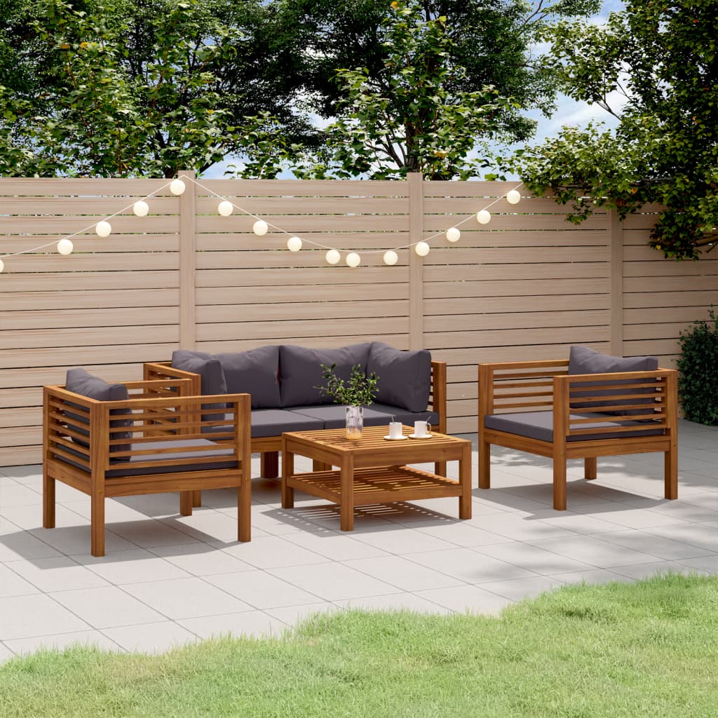 5-delige Loungeset met kussens massief acaciahout – afbeelding 1