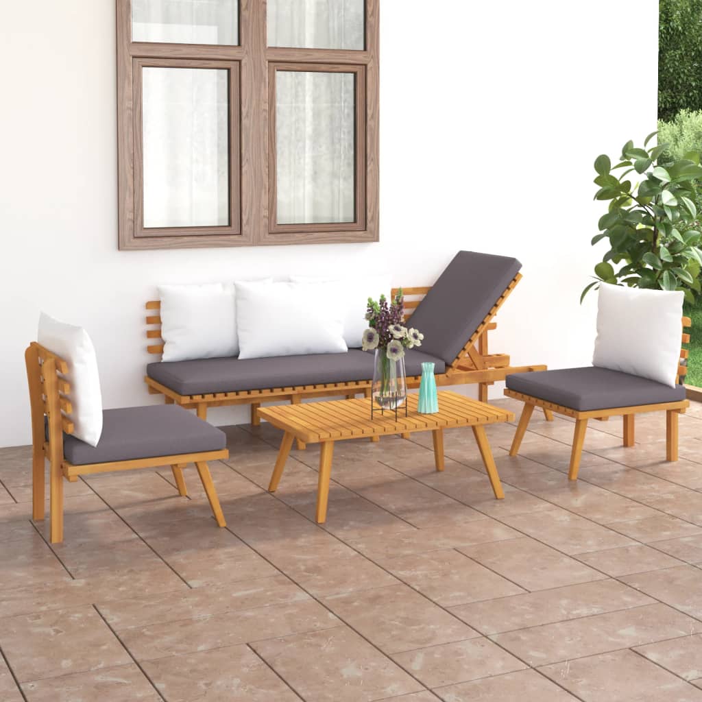 4-delige Loungeset met kussens massief acaciahout – afbeelding 1