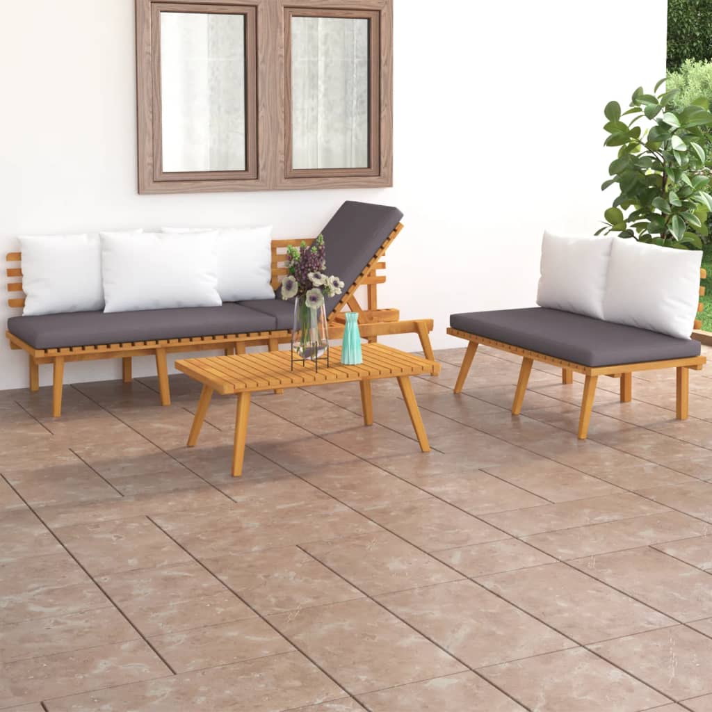 3-delige Loungeset met kussens massief acaciahout – afbeelding 1