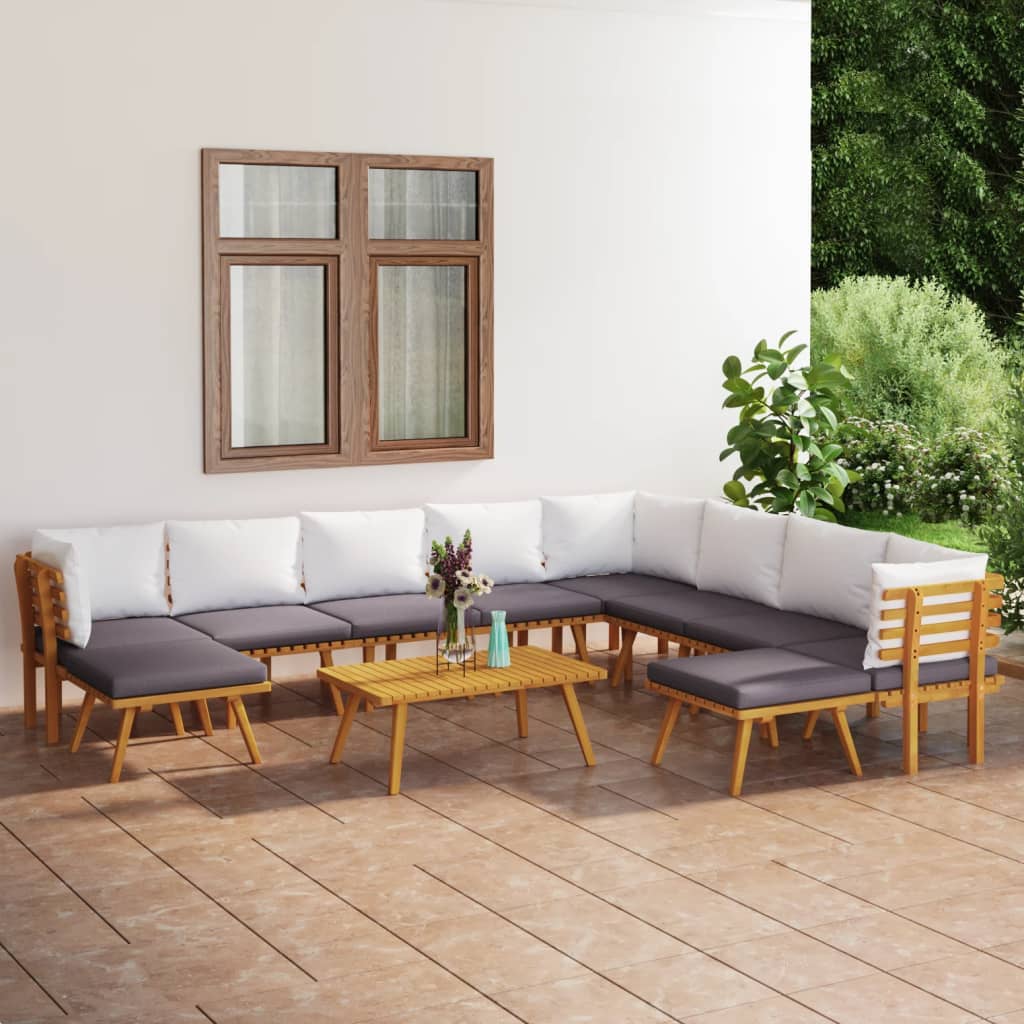 11-delige Loungeset met kussens massief acaciahout – afbeelding 1