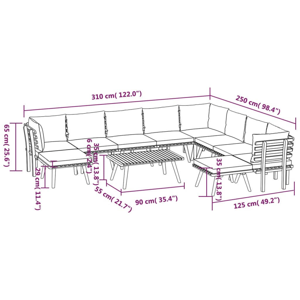 11-delige Loungeset met kussens massief acaciahout – afbeelding 12
