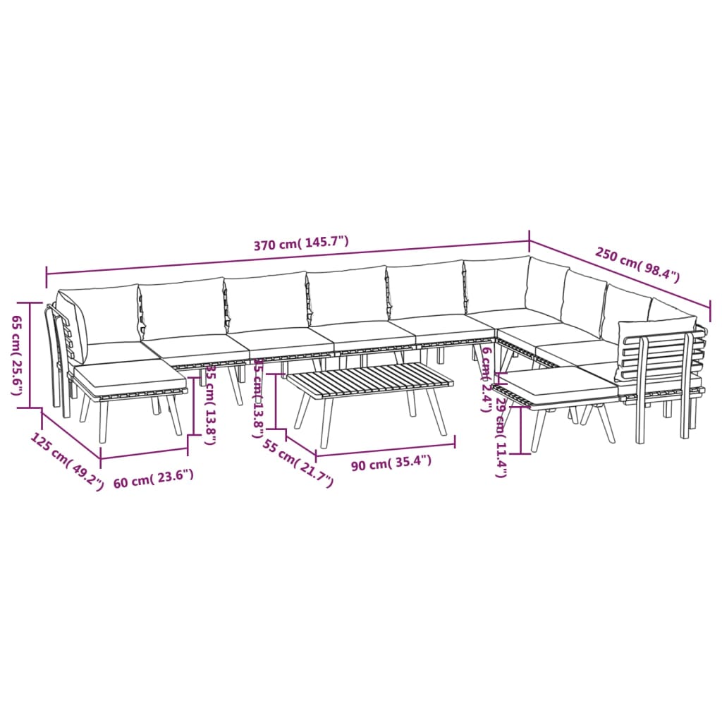 12-delige Loungeset met kussens massief acaciahout – afbeelding 12