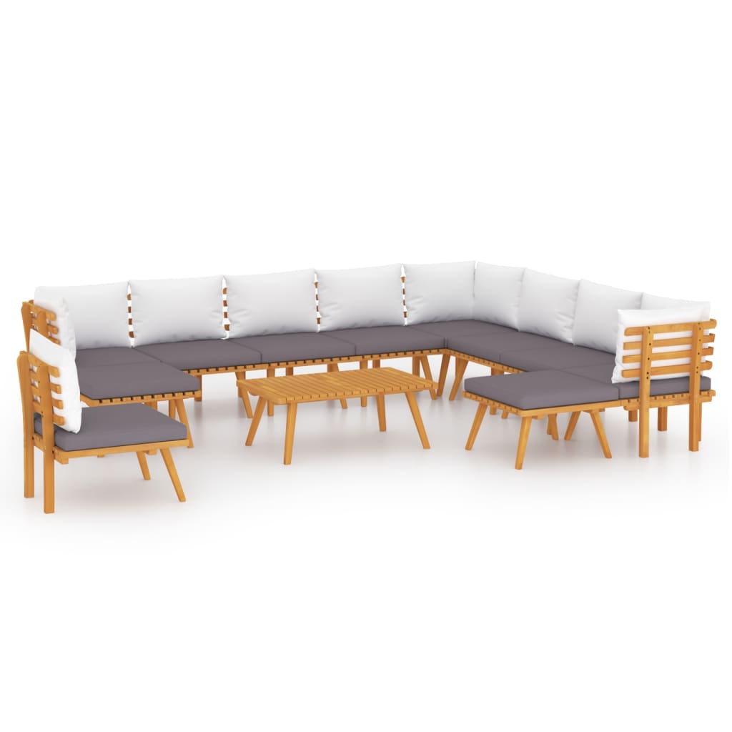 12-delige Loungeset met kussens massief acaciahout – afbeelding 2