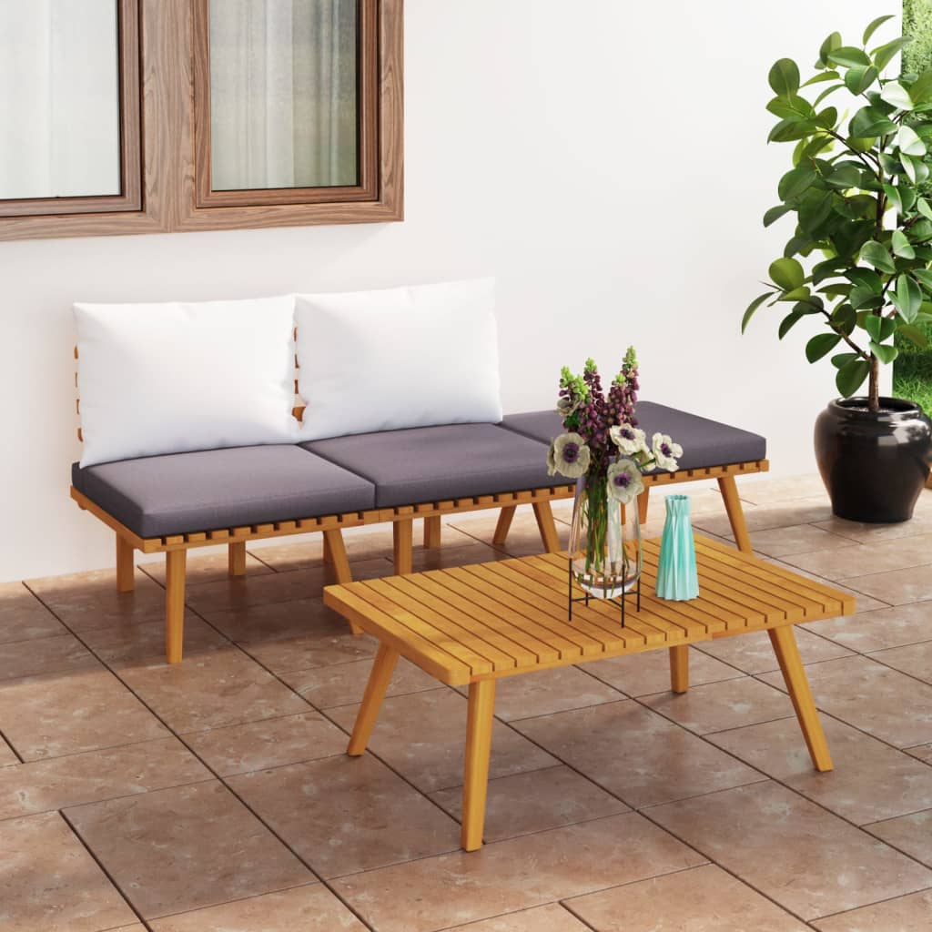 4-delige Loungeset met kussens massief acaciahout – afbeelding 1